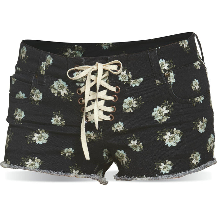 Dakine Women's Hanalei Lace Up Low Rise Shorts Size 5 Mini Hula Print Black New