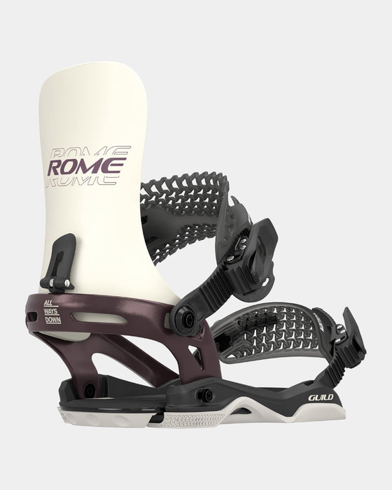 Rome Guild Snowboard Bindings Small (Women's US 6.5-8.5) Bone/Purple New 2025