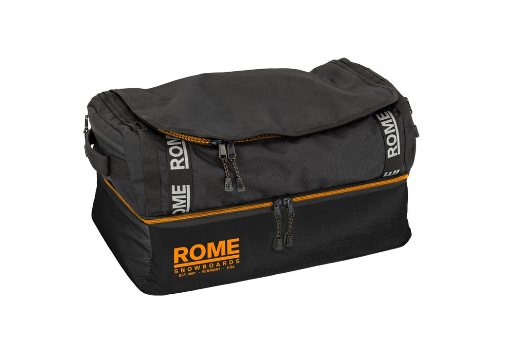 Rome Snowboards 55L Duffel Bag Backpack Duffle Black with Orange Trim New
