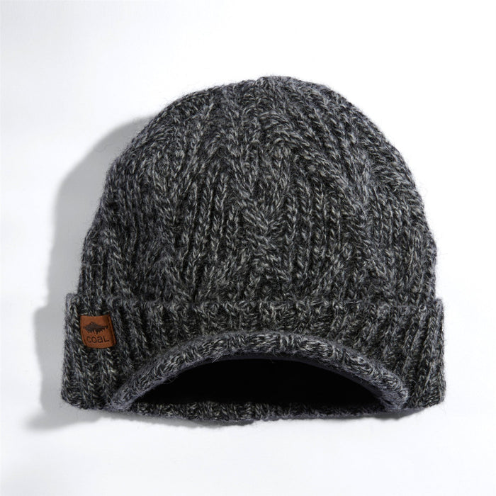 Coal The Yukon Cable Knit Wool Brim Visor Beanie with Fleece Band Black Marl