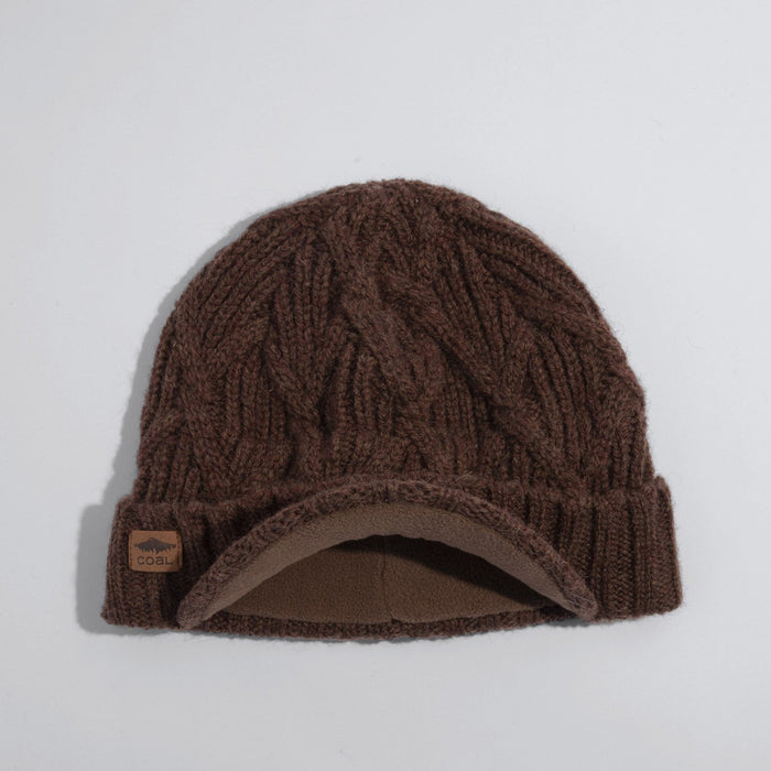 Coal The Yukon Cable Knit Wool Brim Visor Beanie with Fleece Band Light Brown