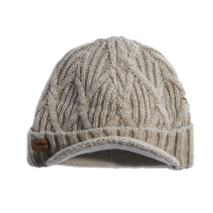 Coal The Yukon Cable Knit Wool Brim Visor Beanie with Fleece Band Natural