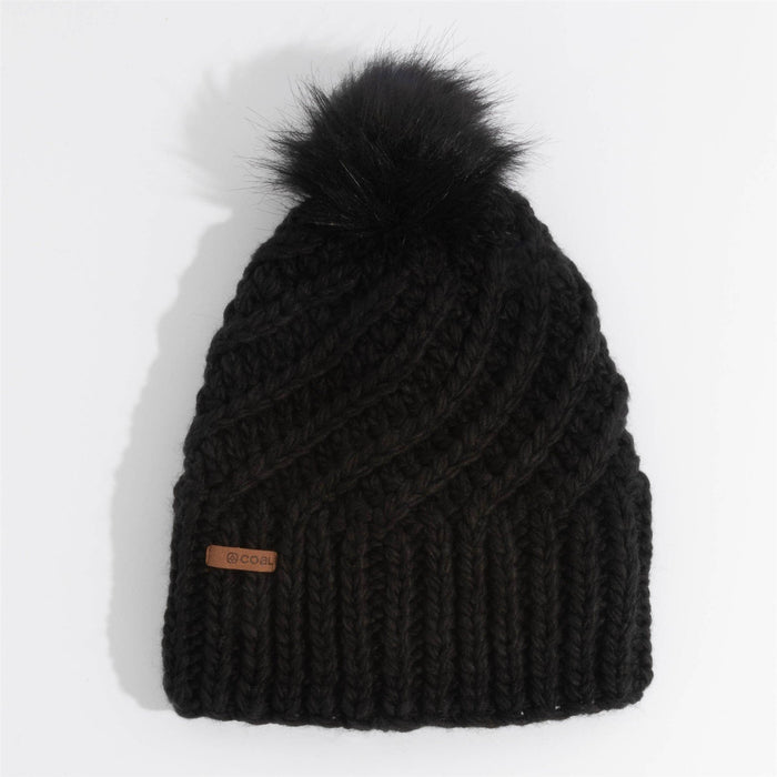 Coal The Maizy Tall Length Faux Fur Pom Beanie OSFM Black New