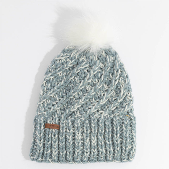 Coal The Maizy Tall Length Faux Fur Pom Beanie OSFM Shale Blue Speckle New