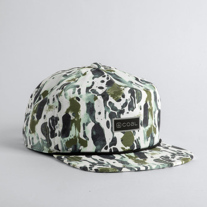 Coal The Pontoon Cap 5 Panel Roomy Flat Brim Snapback Hat, Olive Camo New