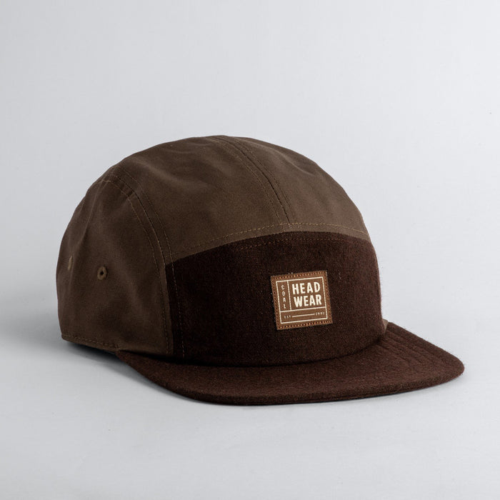 Coal The Prospect Cap Roomy Flat Brim Adjustable Strap 5 Panel Camp Hat Brown