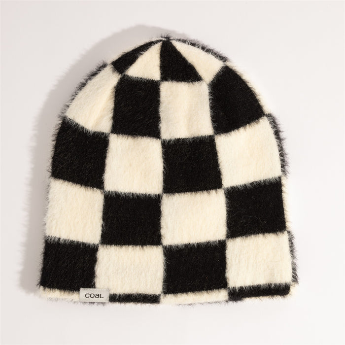 Coal The Pearl Skull Fuzzy Knit Mid Length Beanie Unisex OSFM Bone Checkered New