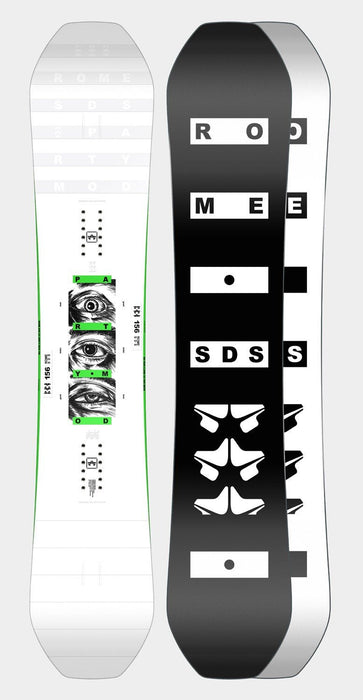 Rome SDS Party Mod Wide Mens Snowboard Size 157 cm True Twin White Base New 2024