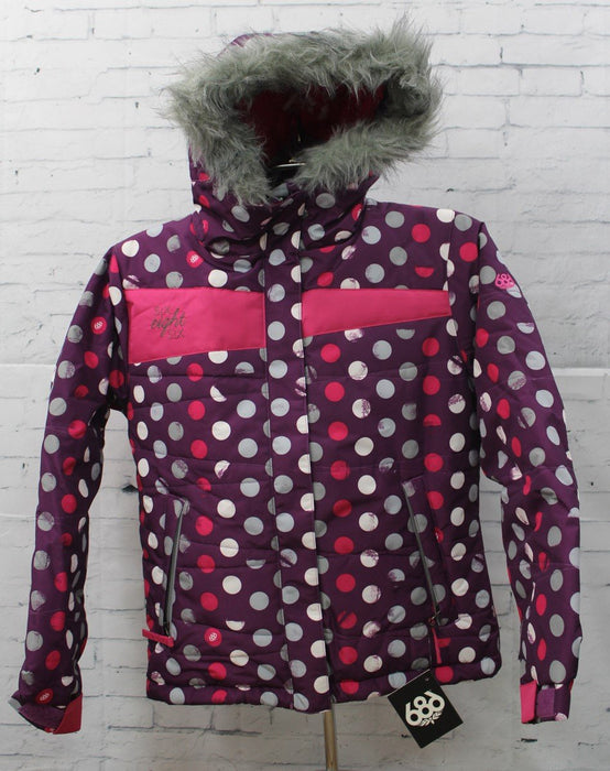 686 Mannual Gidget Puffy Snow Jacket, Girls Youth Medium (10-12), Plum Dots New