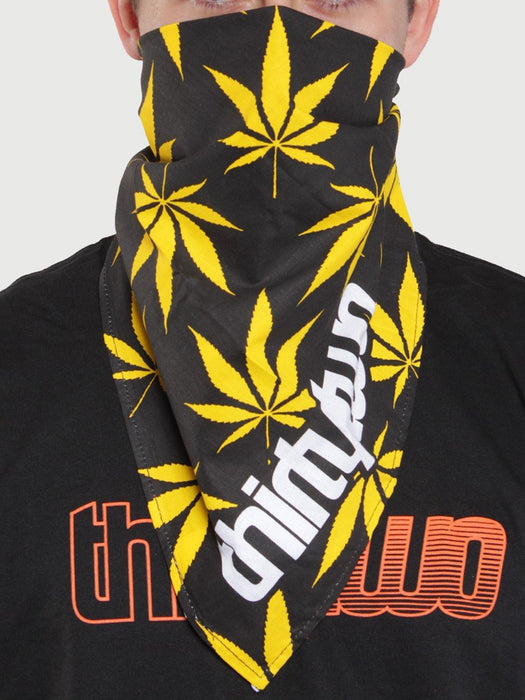 Thirtytwo Stick Em Up Bandana Facemask, Black / Yellow Leaf Print New