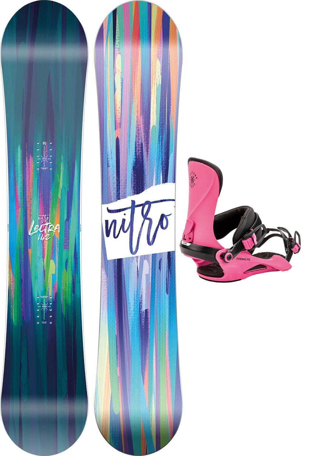 nitro lectra snowboard women's 2019 Brush 142 cm with Cosmic Bindings and Bag New large-checked-luggage Size:7/8 Weight providing a responsive and LitezAll 1000 Lumen Thin