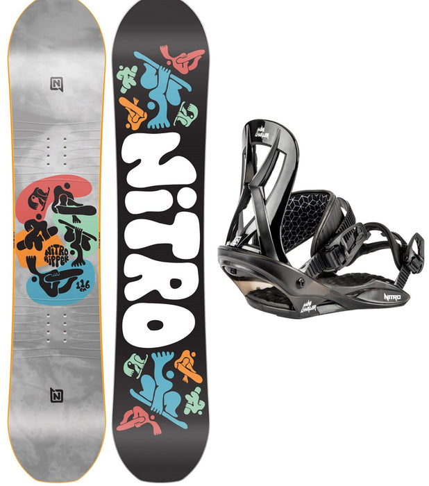 Nitro Ripper Boys Snowboard 121 cm with Mini Charger Bindings S/M Black New 2025