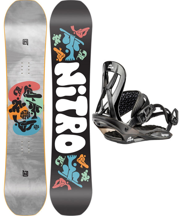 Nitro Ripper Boys Snowboard 126 cm with Mini Charger Bindings S/M Black New 2025