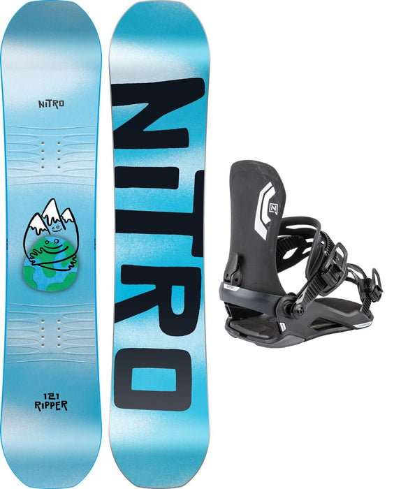 Nitro Ripper Boys Kids Snowboard 121cm with Black Charger Mini Bindings New 2026