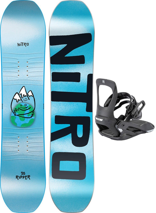 Nitro Ripper Boys Snowboard 96 cm with Charger Micro Bindings XS Black New 2026