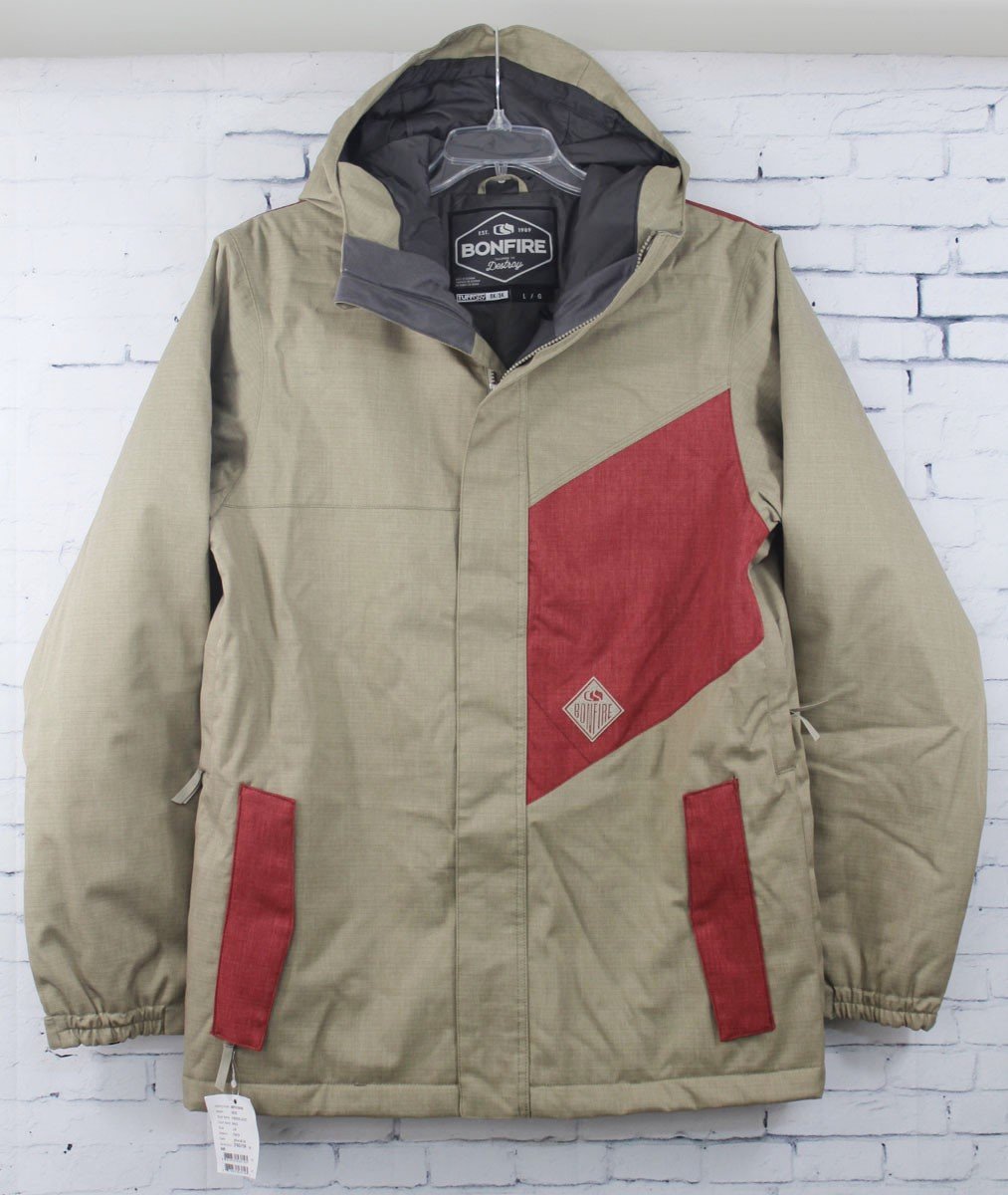 burton bonfire snowboard Bonfire Benson Snowboard Jacket, Men's Large, Shale (Tan) / Redwoods (Red)  New