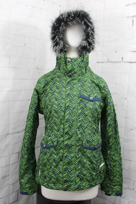 Bonfire Madison Insulated Snow Jacket, Womens Medium, Super Sour / Green Chevron