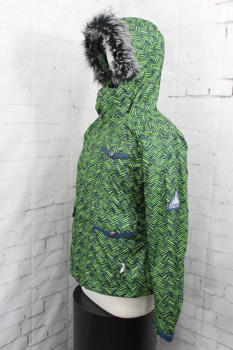 Bonfire Madison Insulated Snow Jacket, Womens Medium, Super Sour / Green Chevron