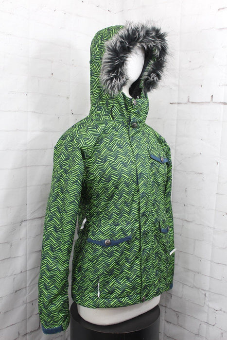 Bonfire Madison Insulated Snow Jacket, Womens Medium, Super Sour / Green Chevron