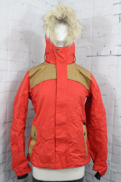 Bonfire Holladay Snow Jacket, Women's Medium, Cherry (Red) / Camel (Brown) New