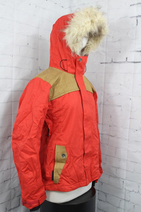 Bonfire Holladay Snow Jacket, Women's Medium, Cherry (Red) / Camel (Brown) New