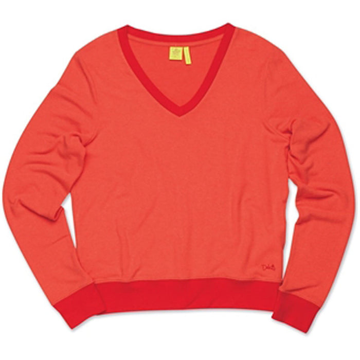 Dakine Women's Boyfriend V Neck Long Sleeve Pullover Shirt Medium Hibiscus Red