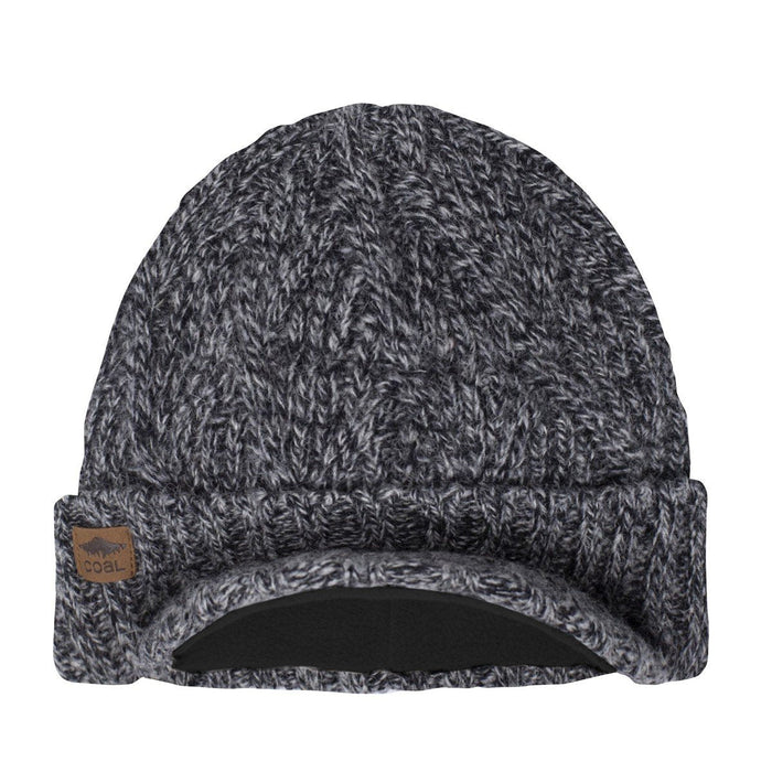 Coal The Yukon Cable Knit Wool Brim Visor Beanie with Fleece Band Black Marl