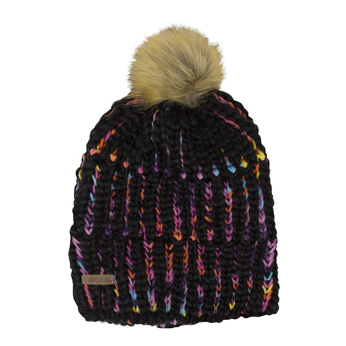 Coal The Ava Women's Hand Knit Acrylic Pom Beanie Black Rainbow New