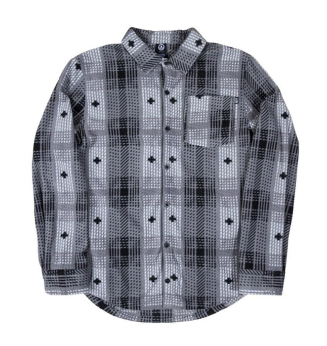 Neff Cartel Polar Fleece Button Down Shirt, Men's Medium, White Gray Black Plaid