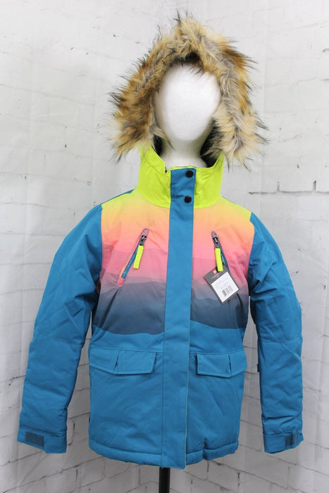 686 Ceremony Snow Jacket, Girl's Youth Small, Dark Lagoon / Mountain Sunset New