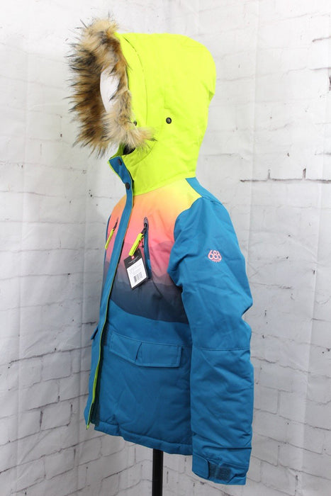 686 Ceremony Snow Jacket, Girl's Youth Small, Dark Lagoon / Mountain Sunset New