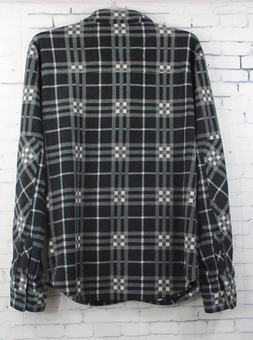 Neff Engine Polar Fleece Flannel Button Front Shirt, Men's Large, Black Plaid