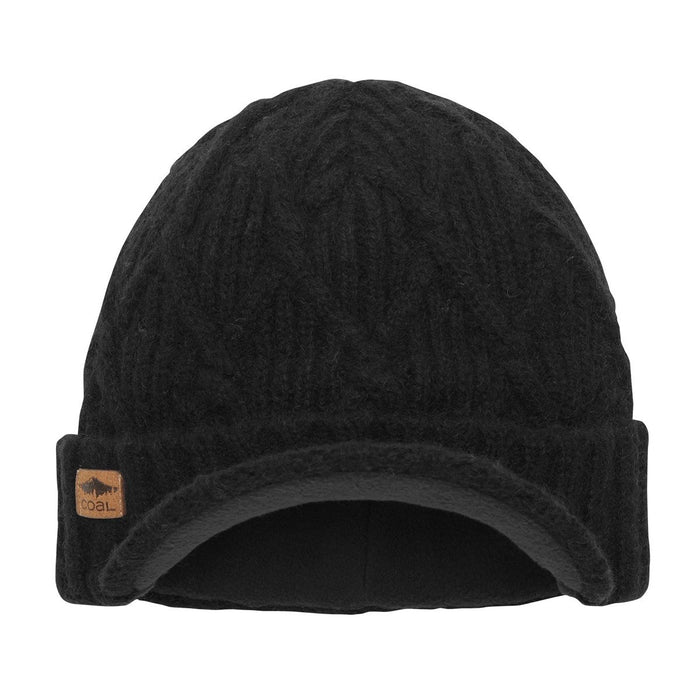 Coal The Yukon Cable Knit Wool Brim Visor Beanie with Fleece Band Black