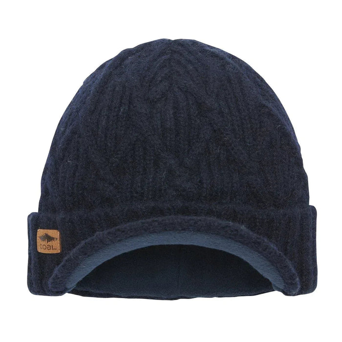 Coal The Yukon Cable Knit Wool Brim Visor Beanie with Fleece Band Navy Blue