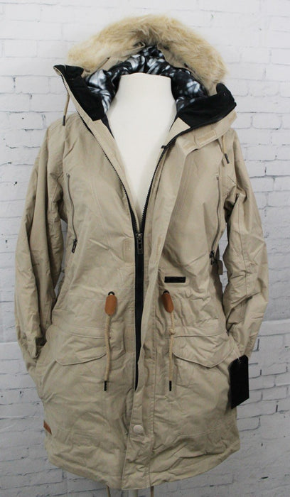 L1TA Hayden Parka Snowboard Jacket, Women's Size Small, Khaki New, Removable Fur