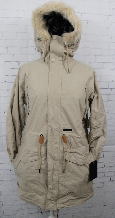 L1TA Hayden Parka Snowboard Jacket, Women's Size Small, Khaki New, Removable Fur
