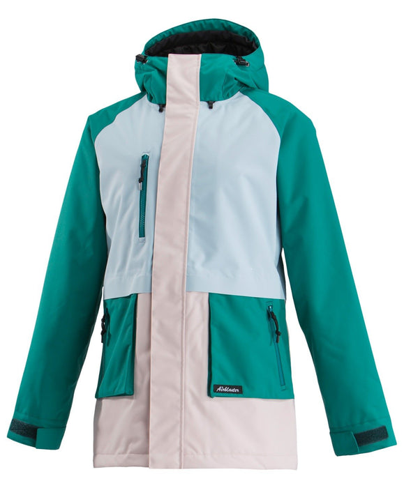 Airblaster Heartbreaker Snowboard Jacket, Women's Medium, Teal Blush New