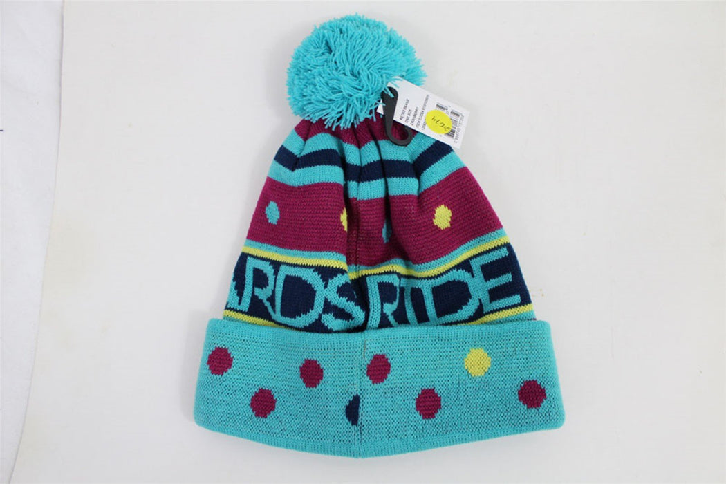 Ride Retro Pom Beanie, Women's One Size Fits Most, Cranberry Purple / Blue