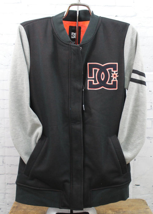 DC Full Zip Snap Crew Fleece Jacket Women's Medium Black Grey Peach New