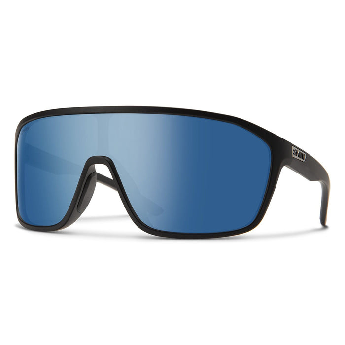 Smith Boomtown Sunglasses Matte Black Frame ChromaPop Polarized Blue Mirror Lens