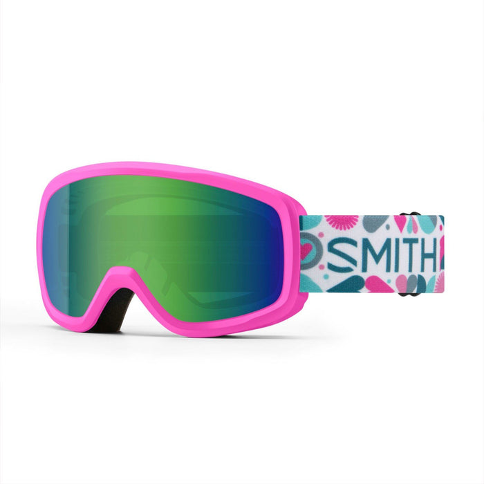 Smith Snowday Kids Ski / Snow Goggles Vivid Pink Hearts, Green Sol-X Mirror Lens