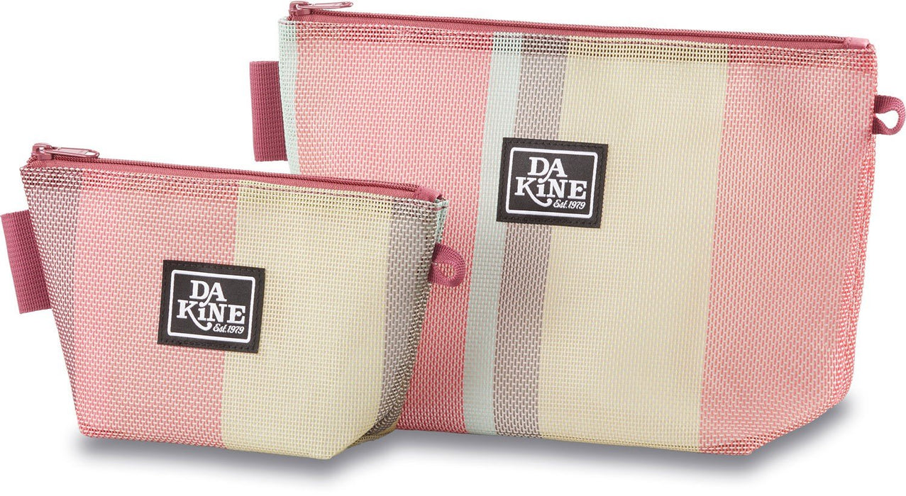 Dakine Mesh Pouch Set of Two Zip Accessory Organizer Bags Dry Rose Stripe New