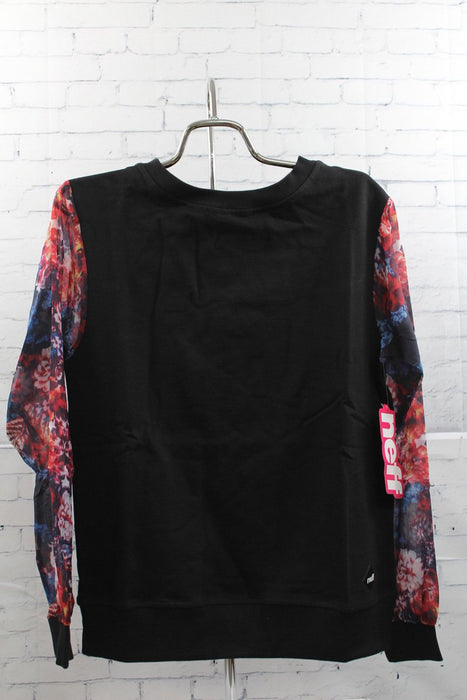 Neff Chiffon Long Sleeve Crew Neck Sweatshirt Women's Small Black Floral