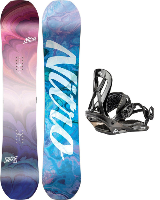 Nitro Spirit Girls Snowboard 132 cm with Mini Charger Bindings Black New