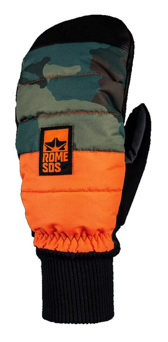 Rome Rustler Snowboard Mitts, Men's Medium, Orange / Camo New