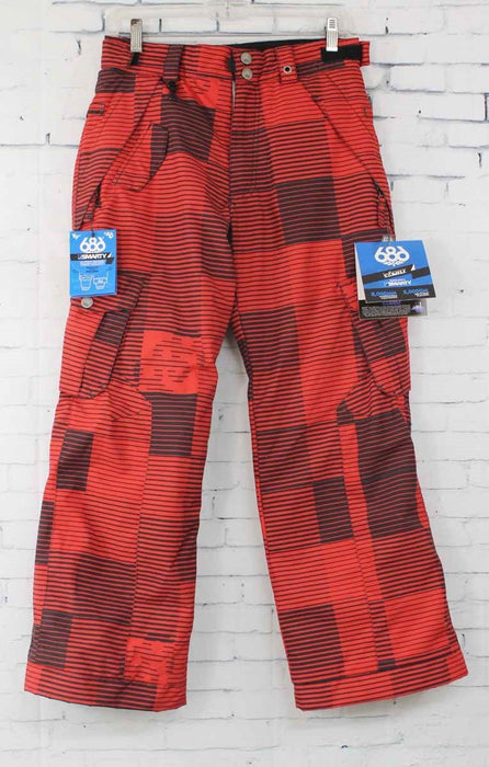 686 Boys Youth Smarty Cargo Insulated Snowboard Pants Large Red Blocks Print