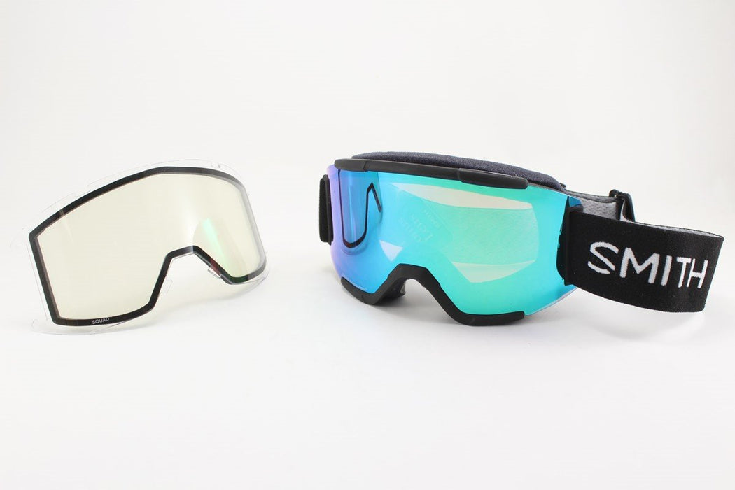 Smith Squad Ski/Snow Goggles Black, Everyday Green Mirror Lens +Bonus Clear New