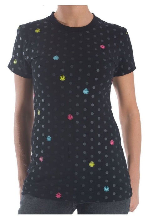 Nomis Stray Short Sleeve T-Shirt, Women's Large, Black with Polka Dots