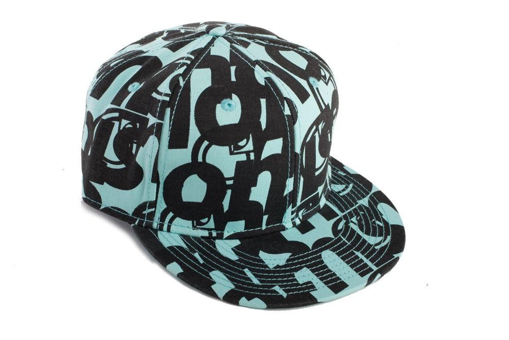 Nomis Big Up Fitted Hat / Baseball Cap, Size 7 1/2, Light Green and Black Print