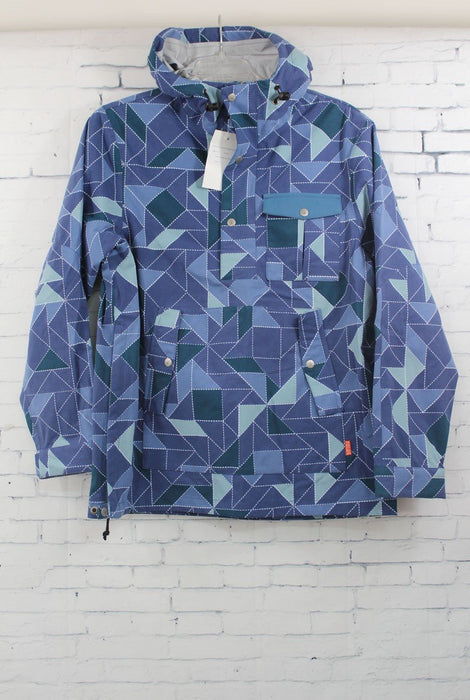 Poler Voyager 3L Anorak Shell Jacket Women's Large Ocean Blue Quilt Print